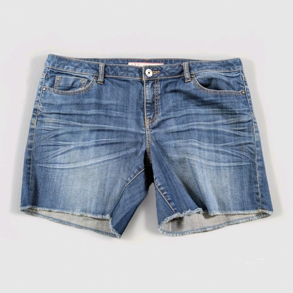 Standards & Practices Denim Shorts Womens 33 Raw Hem Mid Rise Blue Stretch